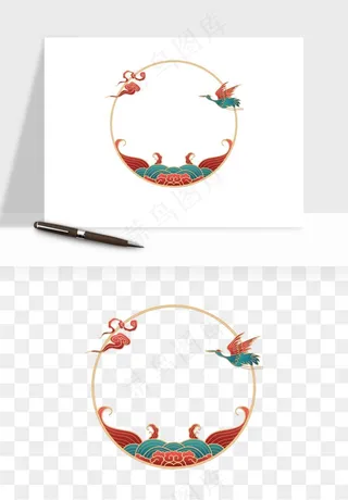 国潮风祥云浪花圆形矩形边框png免抠