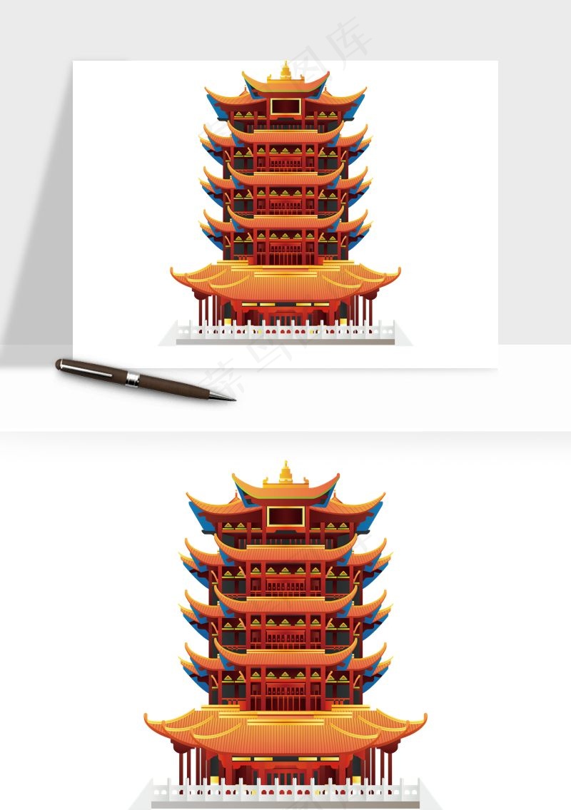 国潮风古建筑古楼古塔鼓楼ai,png免抠图