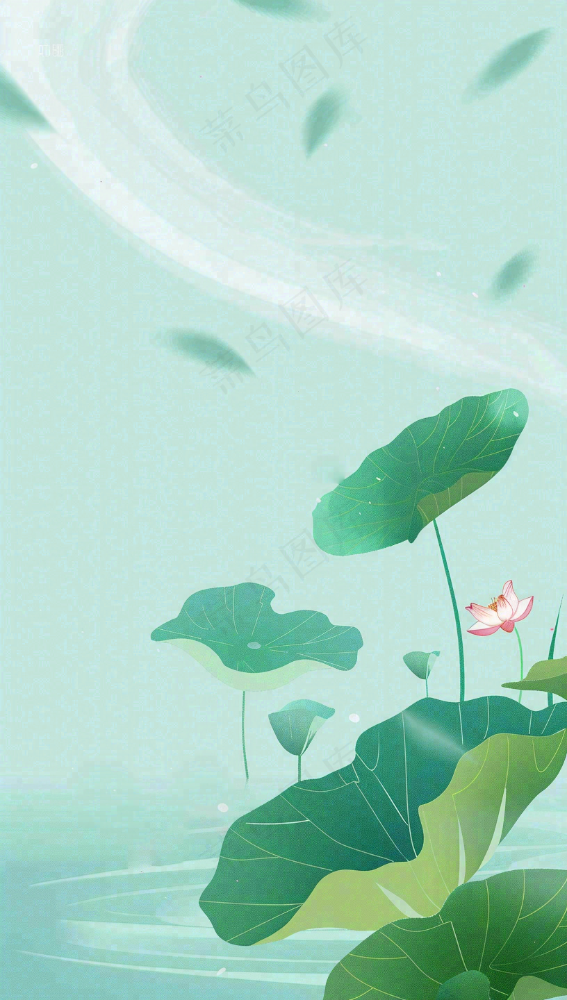 夏天荷花荷叶清凉小清新淡雅立夏夏至暑插画背景