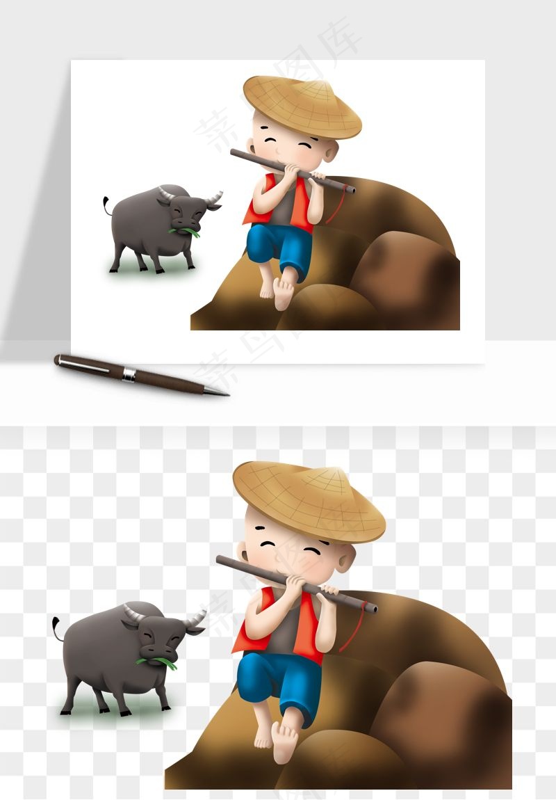 牧童放牛的孩子png免抠