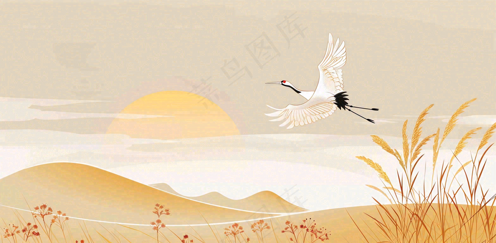 秋天插画风景处暑背景