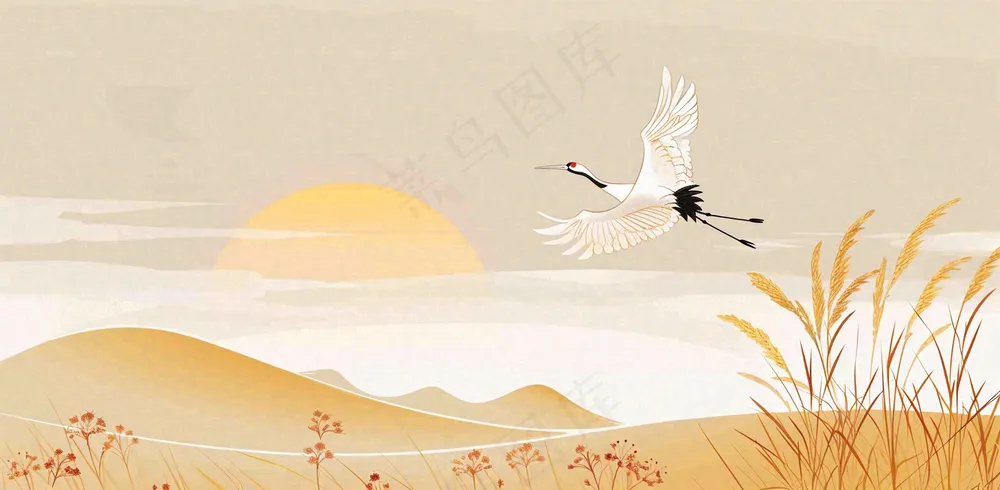 秋天插画风景处暑背景