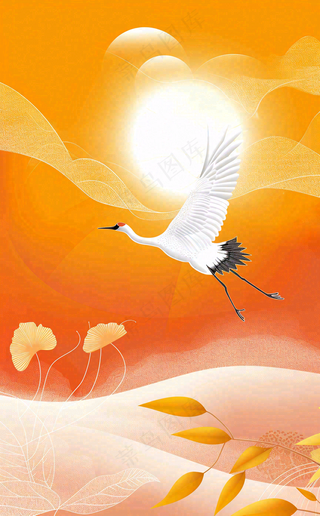 秋天白鹭齐飞黄了树叶重阳节立秋白鹭秋分插画背景