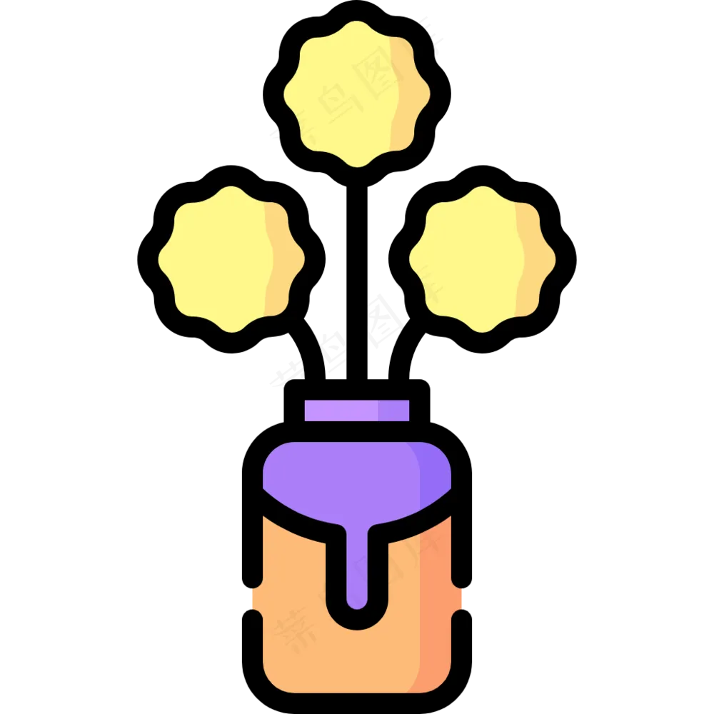 黄色花瓶花束1 线性彩色花卉图标
