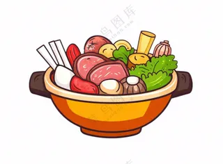 清汤砂锅麻辣烫菌菇美食插画免抠