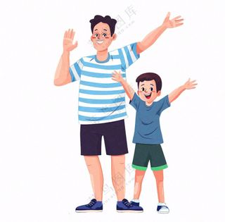 父亲爸爸儿子相拥卡通插画免抠