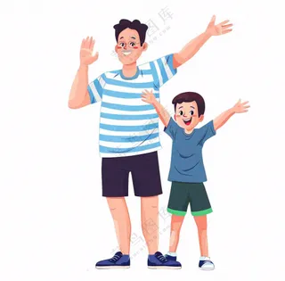 父亲爸爸儿子相拥卡通插画免抠