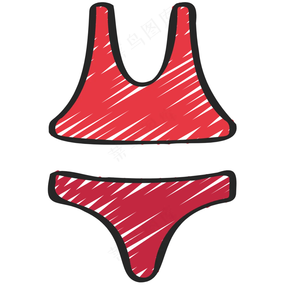 红色比基尼 铅笔手绘图标 icon