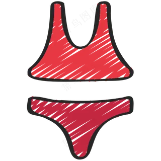 红色比基尼 铅笔手绘图标 icon