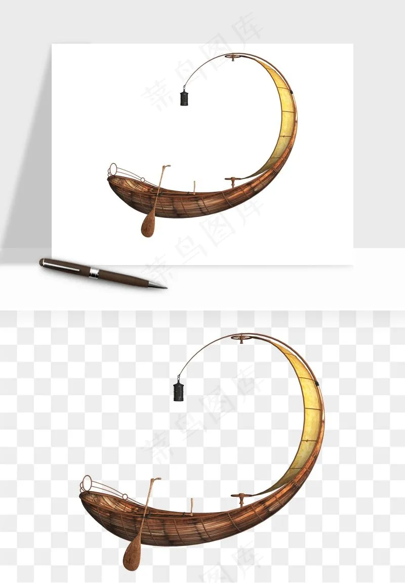 手绘木船小船png免抠