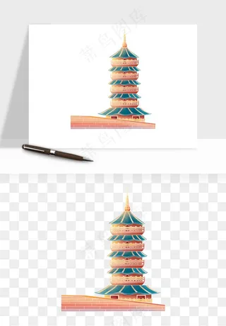 国潮风古建筑古楼古塔鼓楼psd,png免抠图