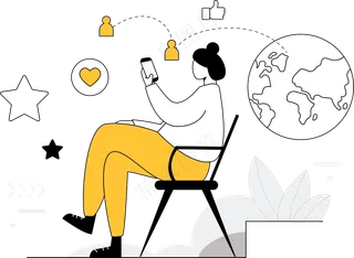 加入社交网络 在网上社交冲浪 黄色扁平商务插画