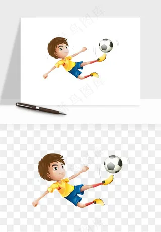 卡通踢足球男孩png免抠