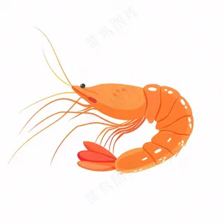 虾基围虾食物海洋卡通插画免抠