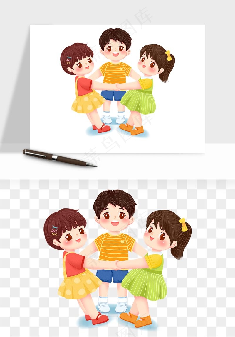 手绘儿童小孩玩耍png免抠