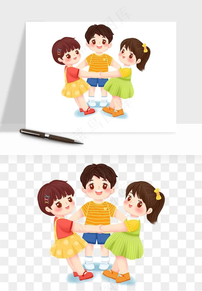 手绘儿童小孩玩耍png免抠