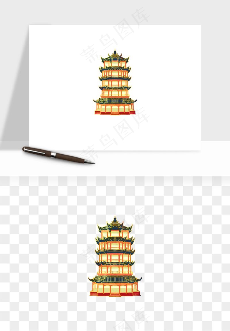 国潮风古建筑古楼古塔鼓楼psd,png免抠图(1500x1500)psd模版下载