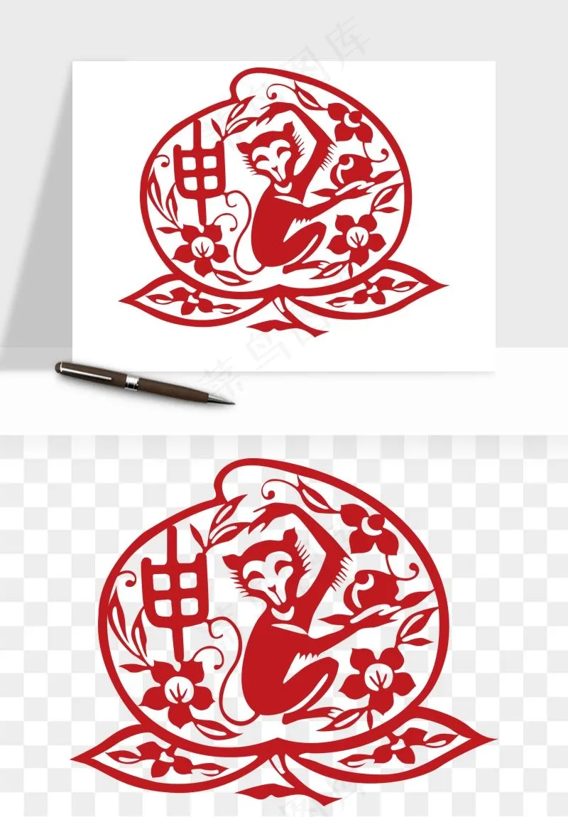 十二生肖剪纸中式纹样图案png免抠