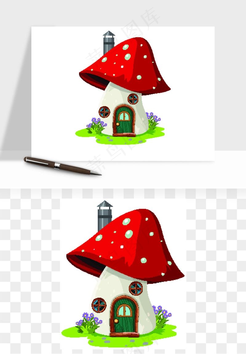 卡通蘑菇房子矢量png免抠图