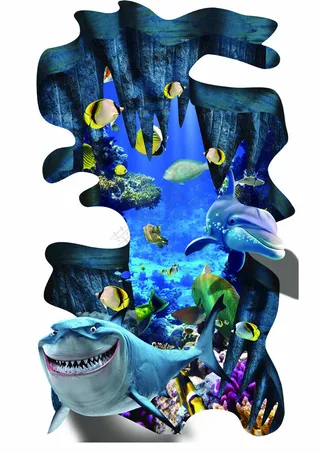 地面绘画鲨鱼海豚梦幻海底世界海底摄影