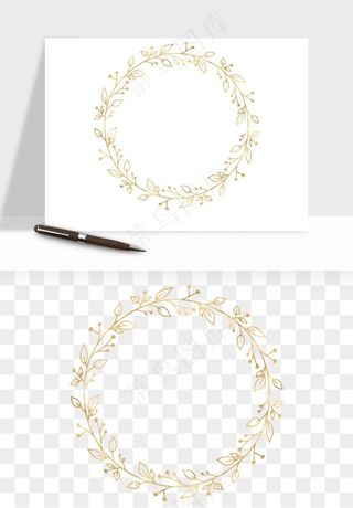 金色植物花环边框png免抠