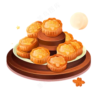 免抠一盘卡通精致的中秋月饼