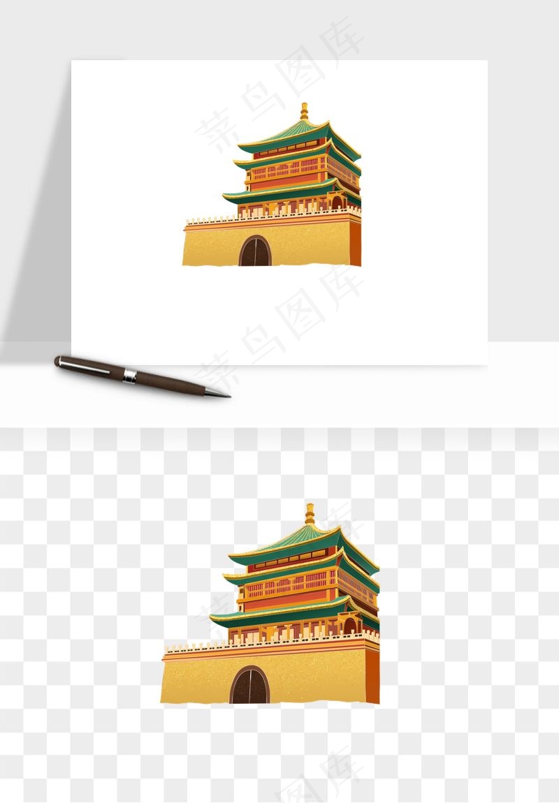 国潮风古建筑古楼古塔鼓楼psd,png免抠图