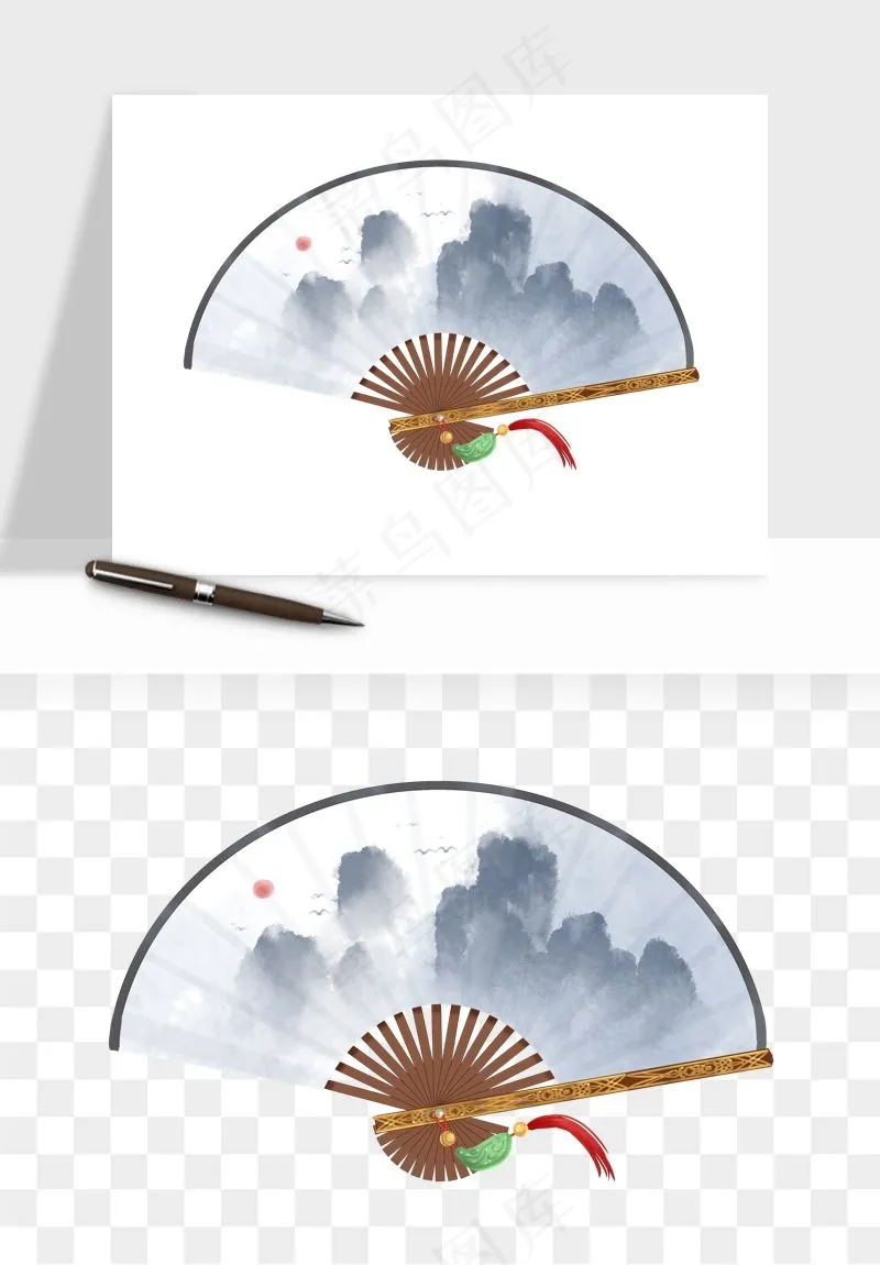 古风扇子元素png免抠