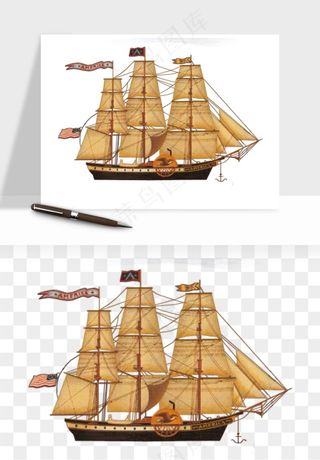 手绘航行帆船png免抠