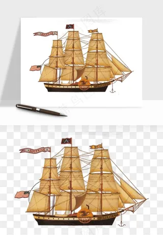 手绘航行帆船png免抠