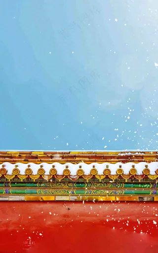 冬季故宫红色宫墙屋檐小雪大雪背景
