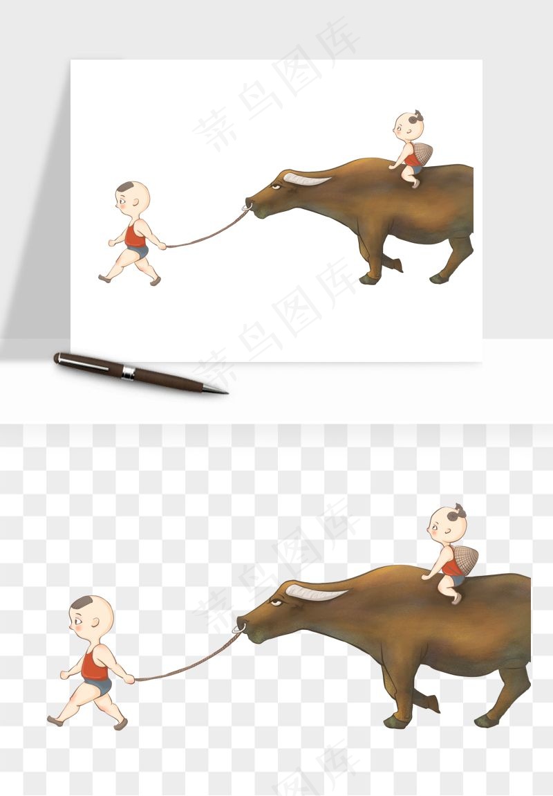 牧童放牛的孩子png免抠