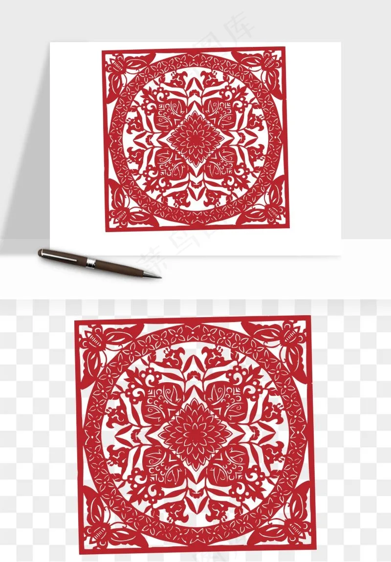 传统窗花剪纸图案png免抠