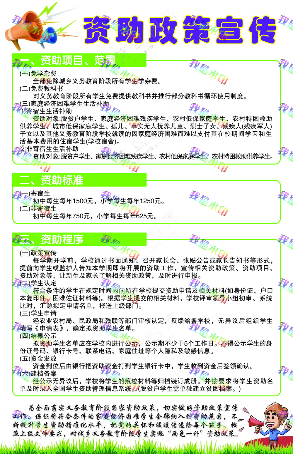 学生资助政策宣传 教育  竖版  绿色简约卡通