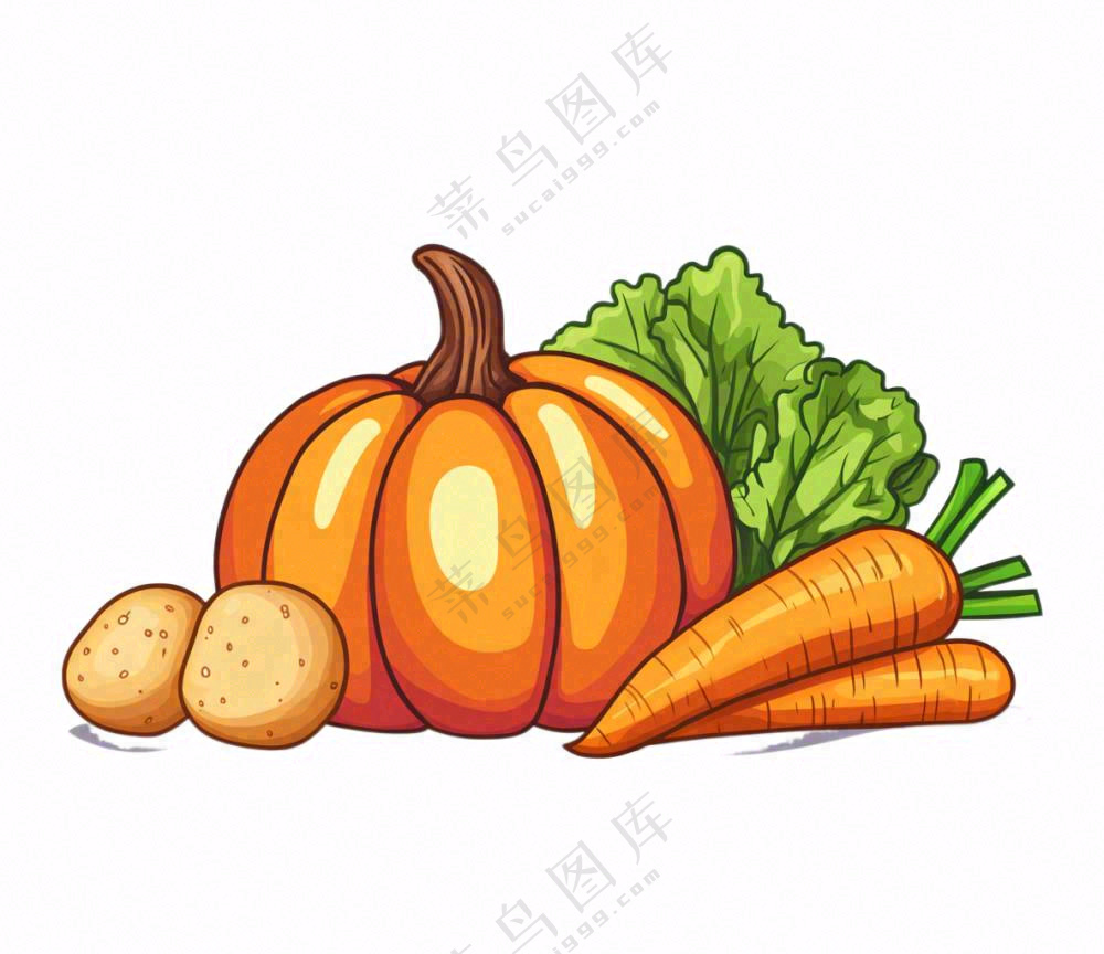 蔬菜南瓜青菜插画免抠