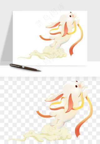 中秋月饼玉兔国潮插画png免抠