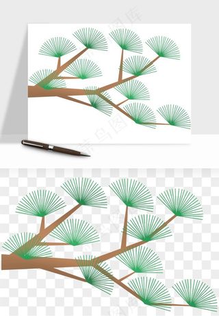 国潮松树松枝松叶png免抠