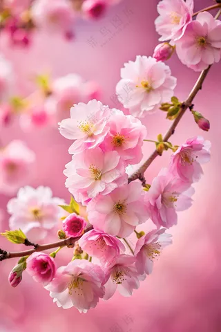 粉色樱花花枝摄影图片