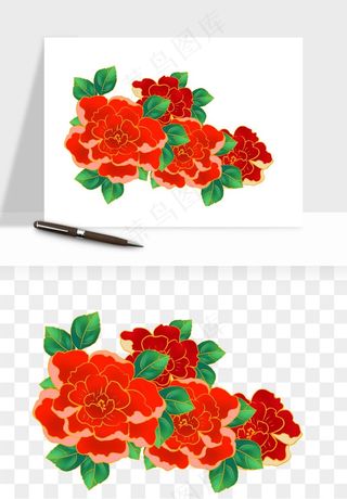 手绘国潮牡丹花花卉图案png免抠