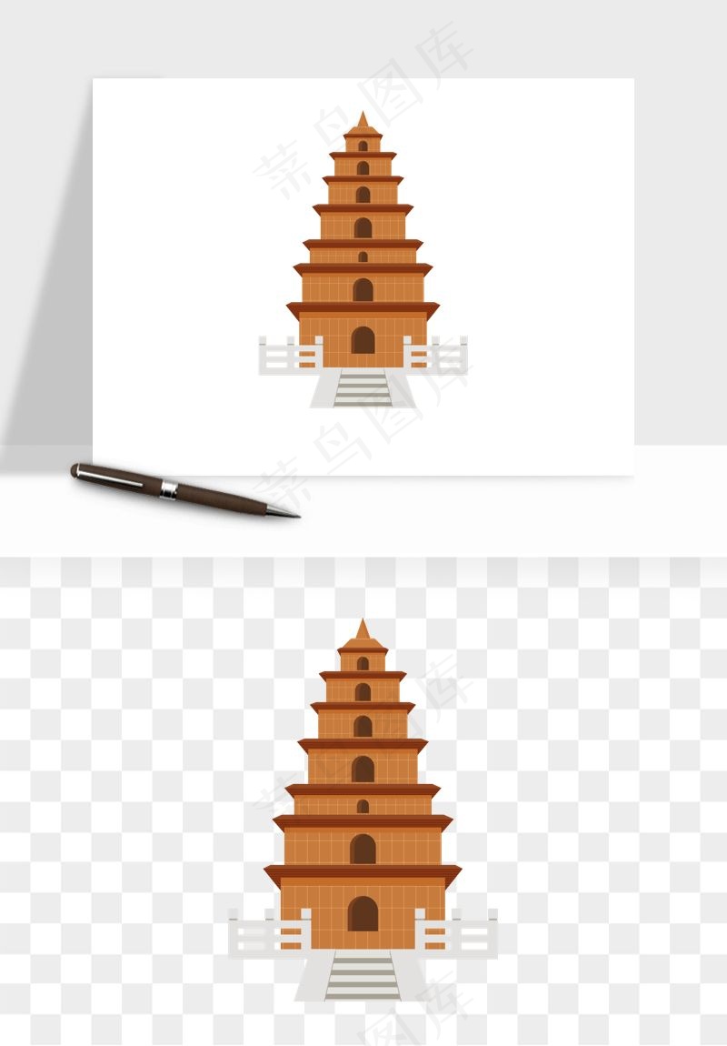 国潮高塔古塔楼建筑png免抠