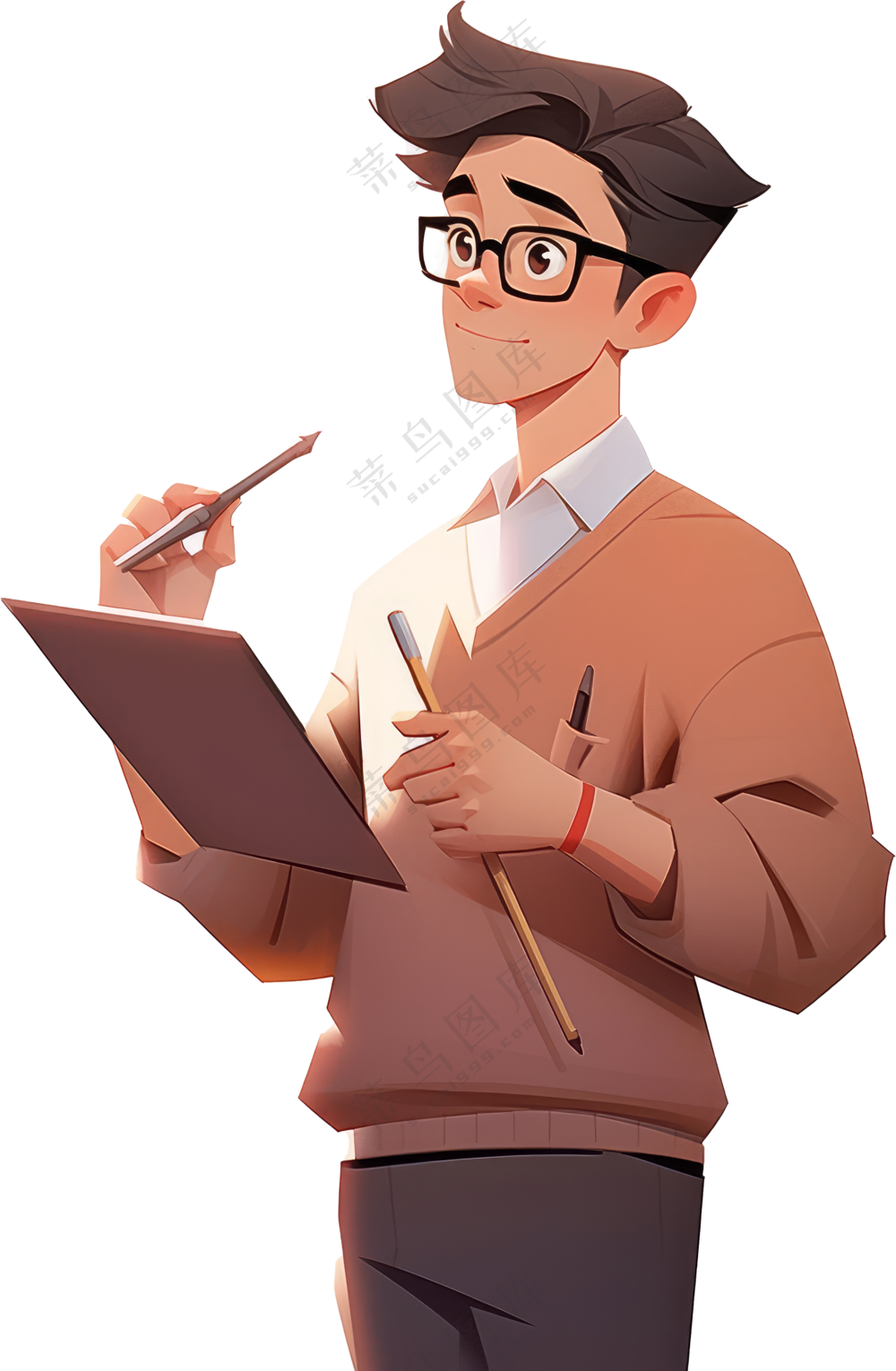 拿画笔画画的男人卡通绘画PNG图片