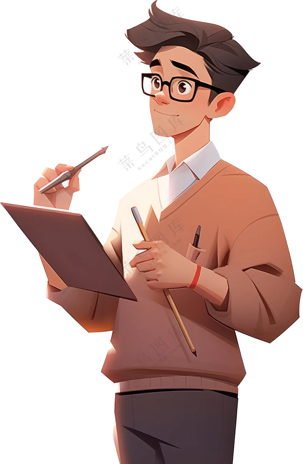 拿画笔画画的男人卡通绘画PNG图片