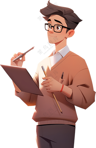 拿画笔画画的男人卡通绘画PNG图片