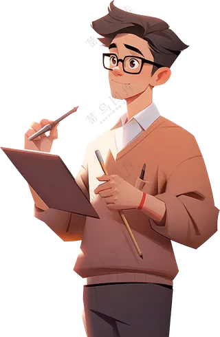 拿画笔画画的男人卡通绘画PNG图片