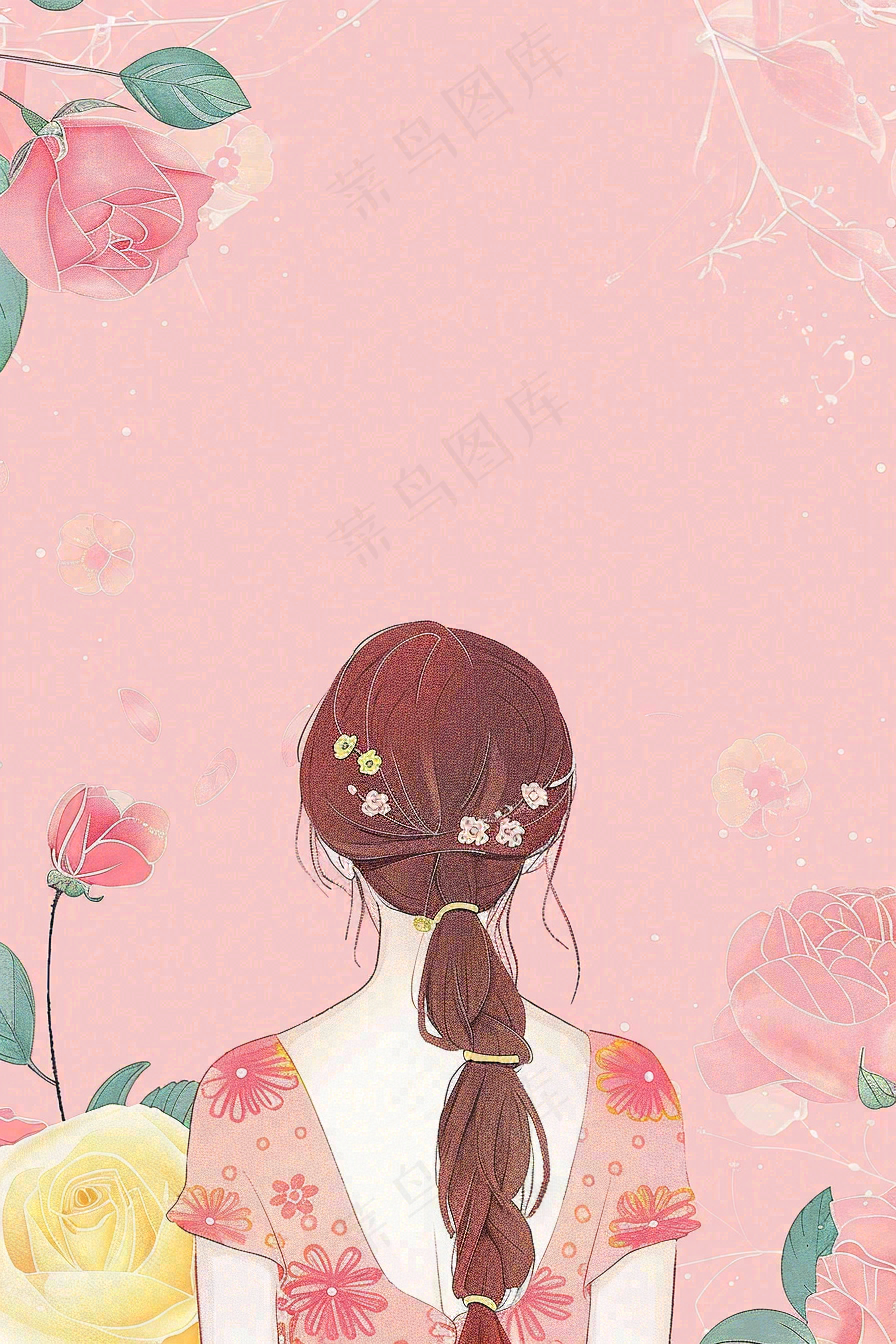 粉色女生节鲜花女神妇女节插画背景