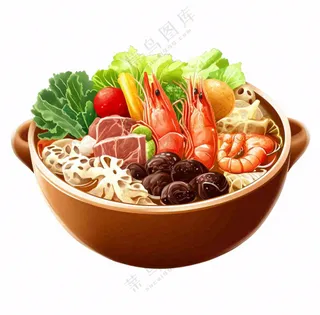 麻辣烫火锅海鲜肉类时蔬插画免抠