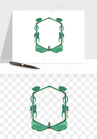 国潮风祥云浪花圆形矩形边框png免抠