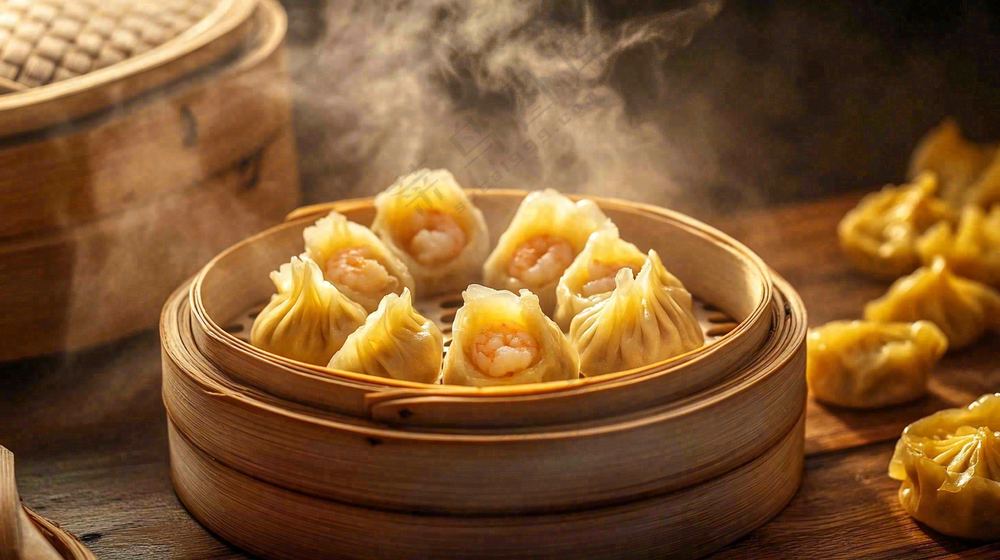 虾仁烧麦早点早餐美食摄影图