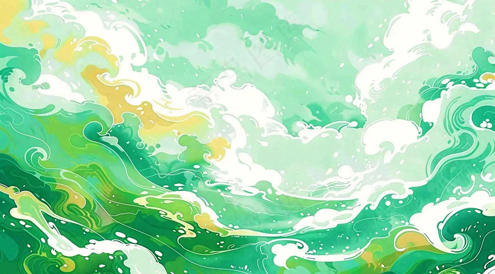 端午节水浪花绿色创意插画背景