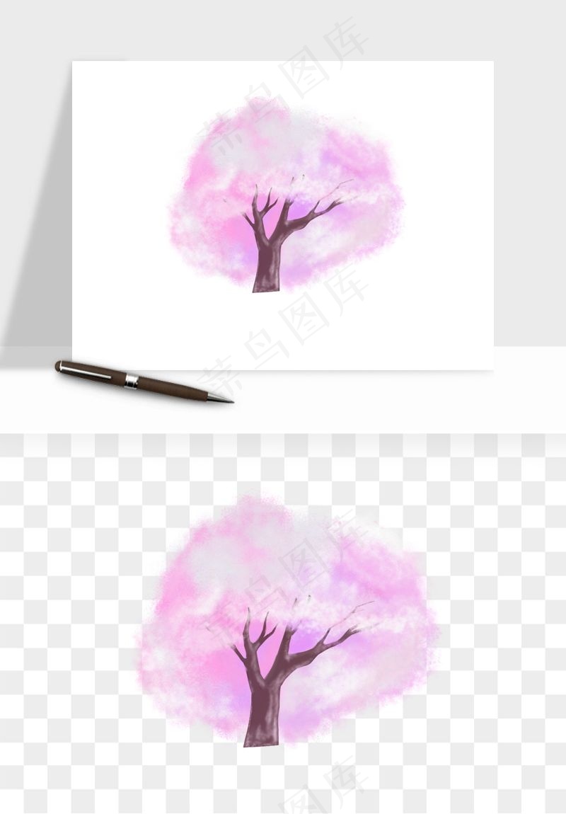 手绘浪漫花树桃花树png免抠